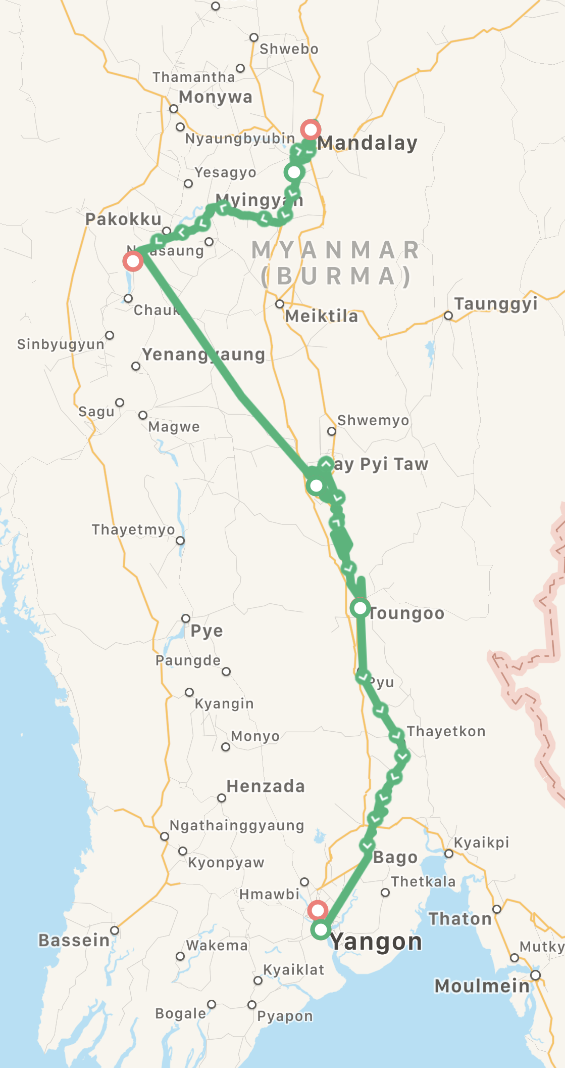 Myanmar-Route